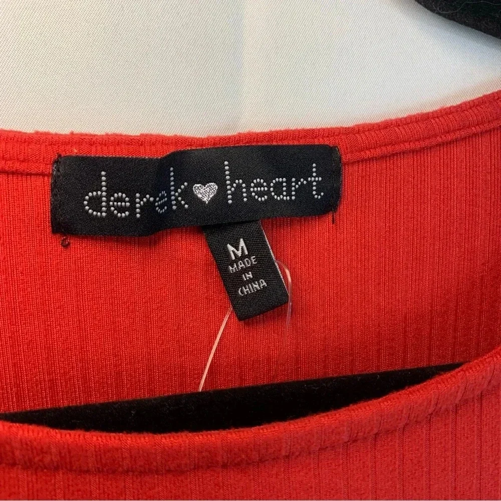 NWoT Derek Heart Red Ribbed Mesh Long Sleeve Bodycon Dress, size M - Picture 2 of 8